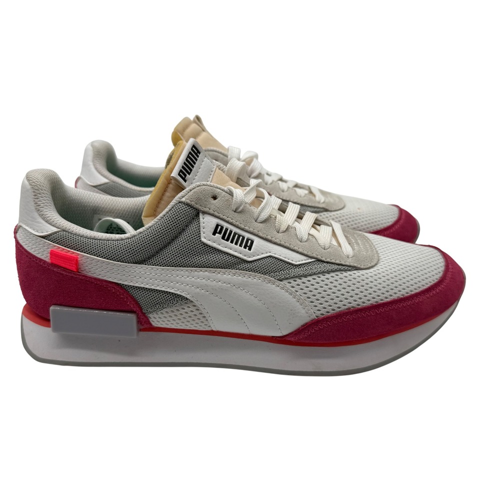 Puma Future Rider Play On Womens 11 White Pink Excellent Mesh Suede Sneakers